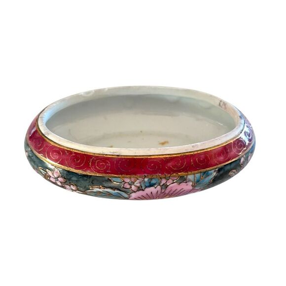 Chinese Porcelain Floral Peacock Trinket Dish w/Lid - Picture 6 of 7